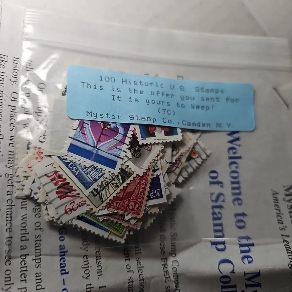 Unopened 100 Historic US Stamps Mystic Stamp Co